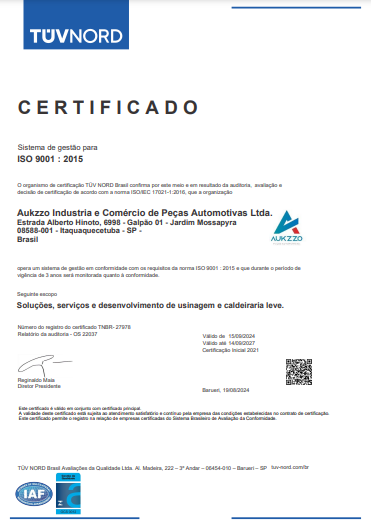 Visualização do Certificado ISO 9001 Aukzzo