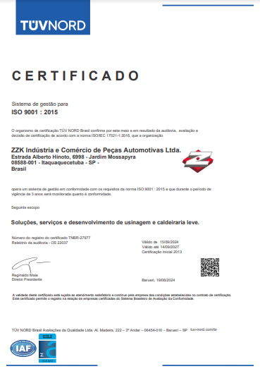 Visualização do Certificado ISO 9001 ZZK